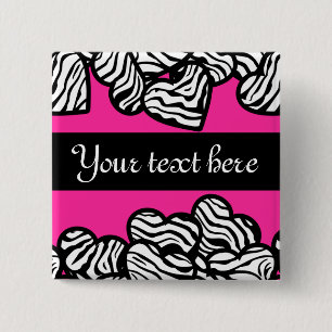 Badge Carré 5 Cm Fuschia rose noir blanc zèbre motif nom du coeur