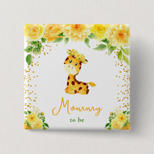 Badge Carré 5 Cm Futur Maman Girafe Fleurs Jaunes