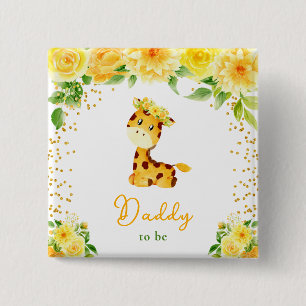 Badge Carré 5 Cm Futur papa girafe jaune floral
