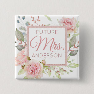 Badge Carré 5 Cm Future Mme   Fiançailles   Roses Fardées