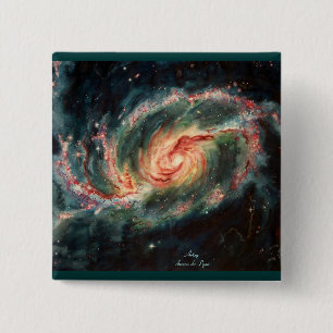 Badge Carré 5 Cm Galaxie spirale barrée