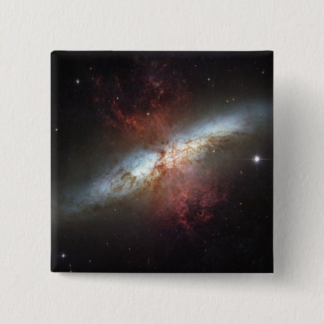 Badge Carré 5 Cm Galaxie Starburst, Messier 82 (Devant)