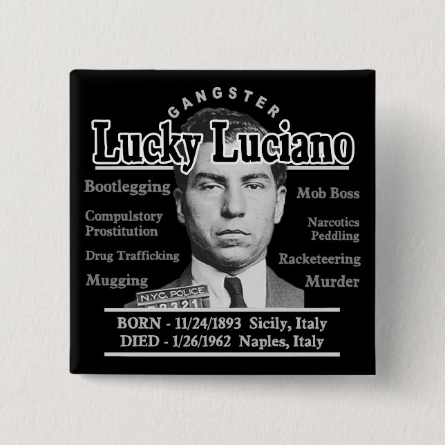 Badge Carré 5 Cm Gangster Lucky Luciano (Devant)