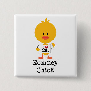Badge Carré 5 Cm Gant de coeur du bouton I de poussin de Romney