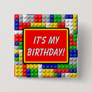 Badge Carré 5 Cm Garçon primaire de fête d'anniversaire de blocs