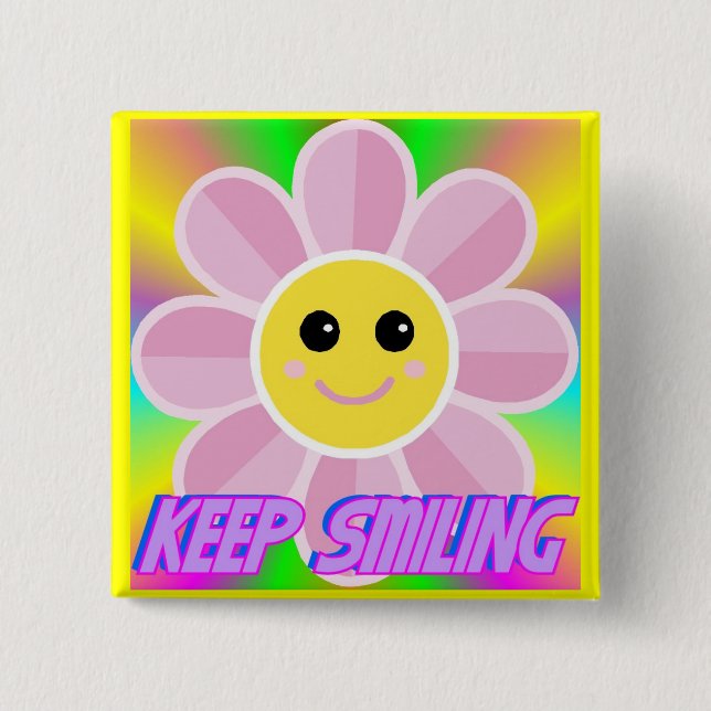 Badge Carré 5 Cm Gardez le bouton de sourire (Devant)