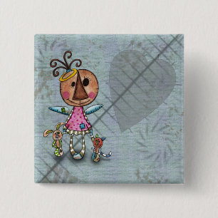 Badge Carré 5 Cm Gardien d'anges primitifs des animaux