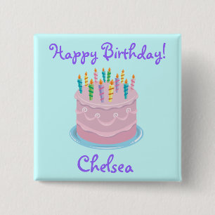 Badge Carré 5 Cm Gâteau d'anniversaire rose de givrage personnalisé