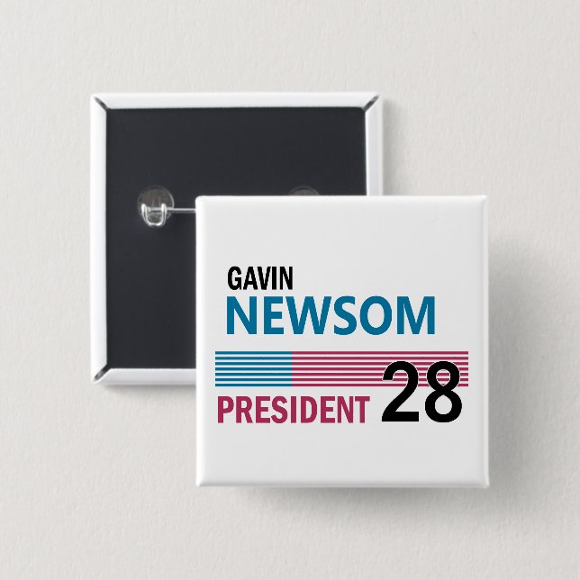 Badge Carré 5 Cm Gavin Newsom 2028 (Devant & derrière)