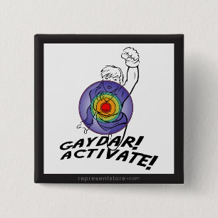 Badge Carré 5 Cm Gaydar ! Activez ! Lesbienne d'arc-en-ciel