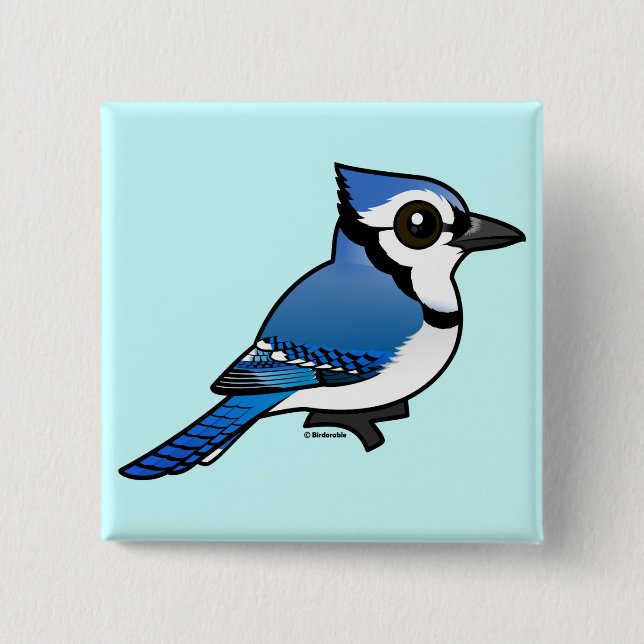 Badge Carré 5 Cm Geai bleu de Birdorable (Devant)