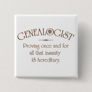 BADGE CARRÉ 5 CM GÉNÉALOGISTE.
