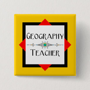 Badge Carré 5 Cm Géographie Bloc de couleurs de l'enseignant
