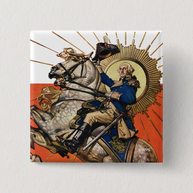 Badge Carré 5 Cm George Washington à cheval (Devant)