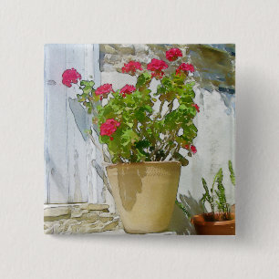 Badge Carré 5 Cm Géranium de couleur rouge