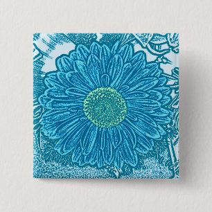 Badge Carré 5 Cm Gerbera Daisy Block Imprimer - bleu marine