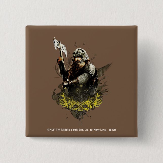 Badge Carré 5 Cm GIMLI™ Avec Collage Vecteur Ax (Devant)