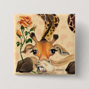 Badge Carré 5 Cm Girafe romantique - Gentleman - Drôle