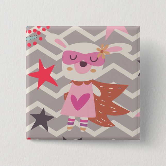 Badge Carré 5 Cm Girl Superhero Bunny (Devant)