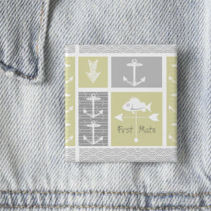 Badge Carré 5 Cm Girouette de poisson d'ancre jaune et gris nautica