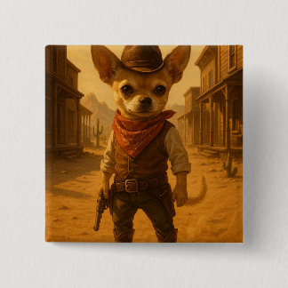 Badge Carré 5 Cm Gizmo the Cowboy – Chihuahua Western Duel