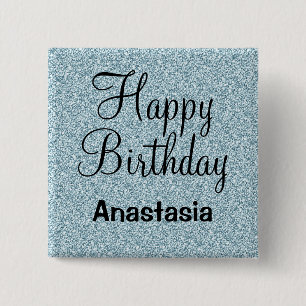 Badge Carré 5 Cm Glam Joyeux Anniversaire Bleu Parties scintillant 