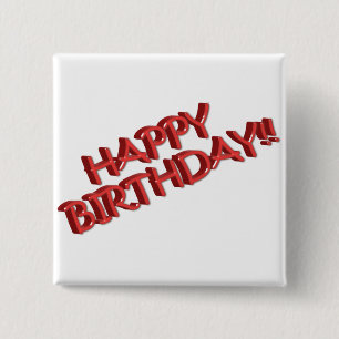 Badge Carré 5 Cm Glassy Red Happy Birthday Texte Image