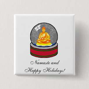 Badge Carré 5 Cm Globe De Neige Bouddha