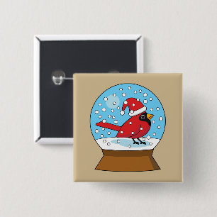 Badge Carré 5 Cm Globe des neiges avec cardinal rouge mignon