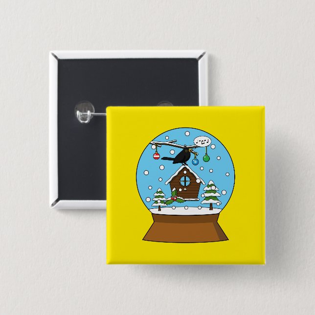 Badge Carré 5 Cm Globe des neiges avec chant Blackbird (Devant & derrière)