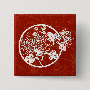 Badge Carré 5 Cm Gloire rouge chinoise de chrysanthème