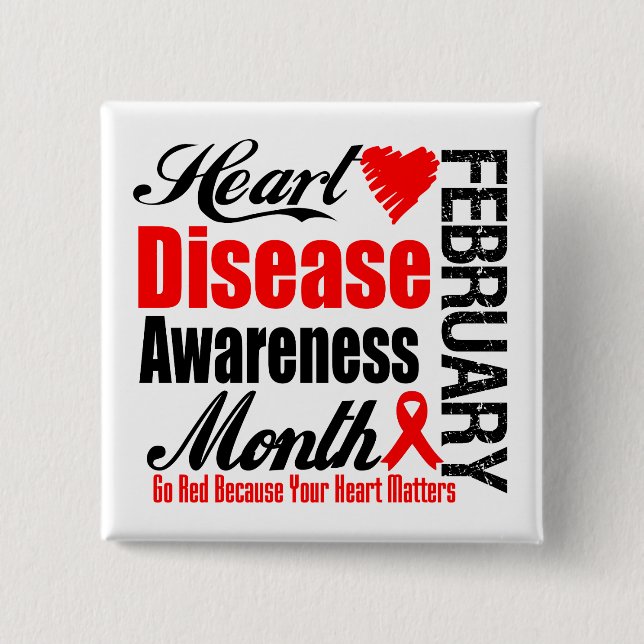 Badge Carré 5 Cm Go Red Awareness Month (Devant)