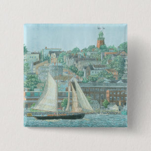 Badge Carré 5 Cm Goélette dans la baie de Casco