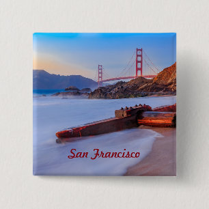 Badge Carré 5 Cm Golden Gate Bridge à San Francisco, Baker Beach
