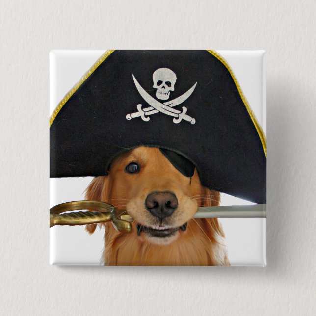 Badge Carré 5 Cm Golden Retriever Halloween Pirate (Devant)