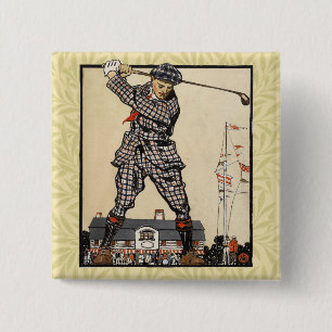 Badge Carré 5 Cm Golf Golfer Vintage Golf antique