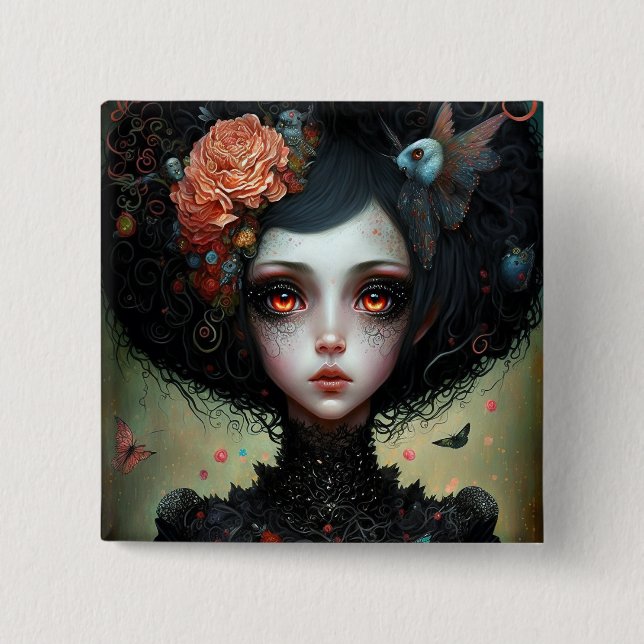 Badge Carré 5 Cm Goth Déplaisant mignonne fille gothique (Devant)