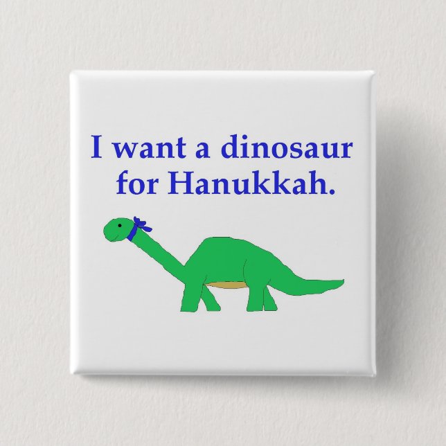 Badge Carré 5 Cm Goupille de dinosaure de Hanoukka (Devant)