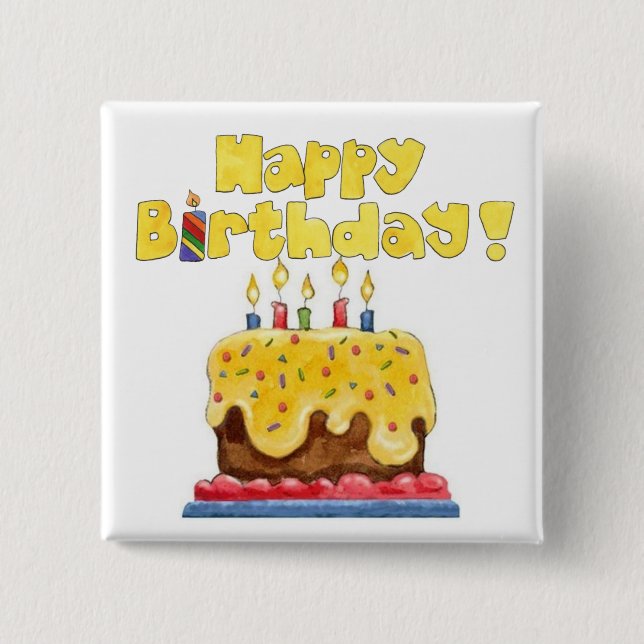 Badge Carré 5 Cm goupille de gâteau d'anniversaire (Devant)