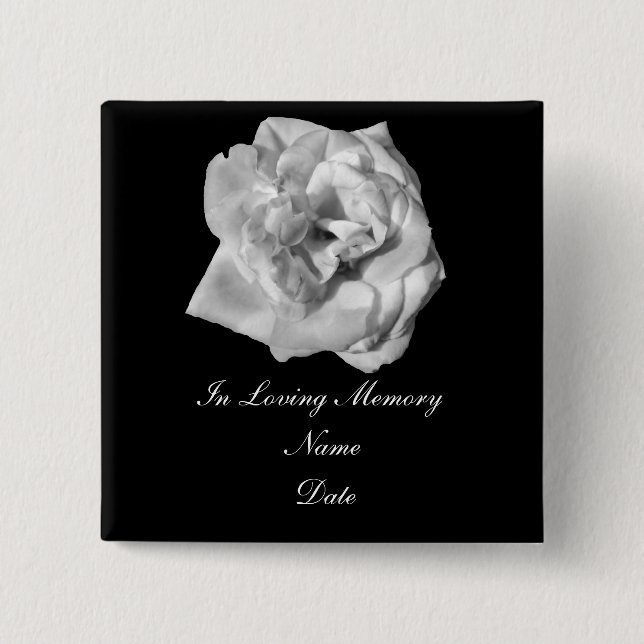 Badge Carré 5 Cm Goupille de mémoire de rose blanc (Devant)