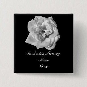 Badge Carré 5 Cm Goupille de mémoire de rose blanc