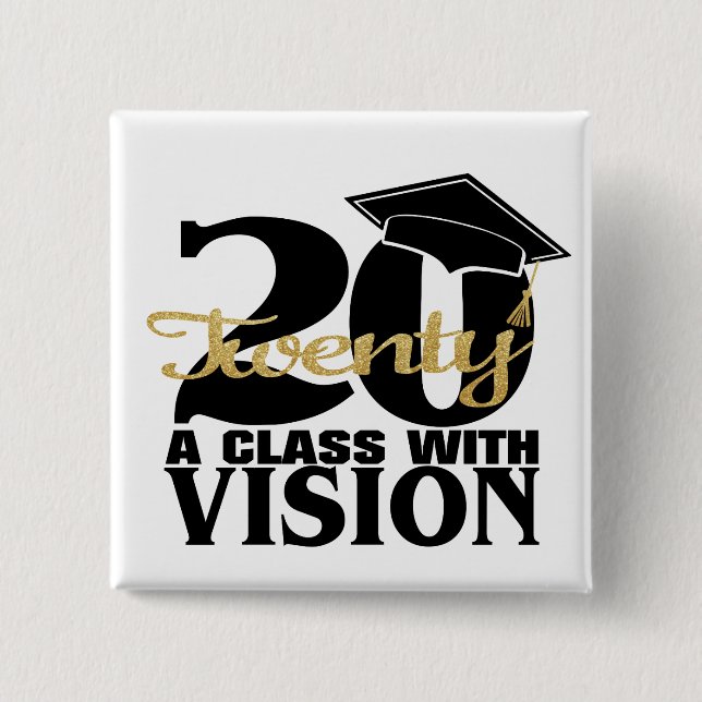 Badge Carré 5 Cm Graduation 2020 Une classe avec vision (Devant)
