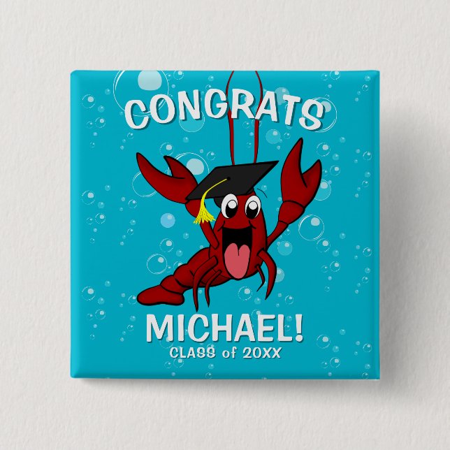 Badge Carré 5 Cm Graduation Crawfish Boil Lobster Party Favoriser (Devant)