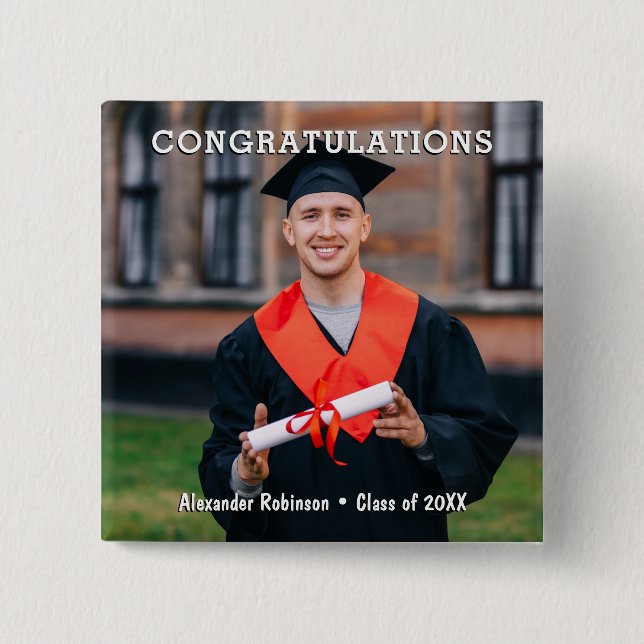 Badge Carré 5 Cm Graduation Photo Stylish Keepsaké (Devant)