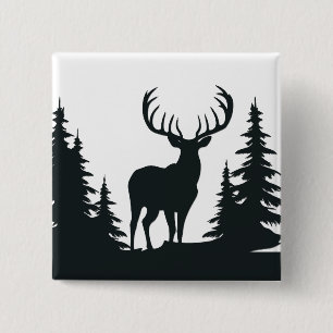 Badge Carré 5 Cm Grand buck parmi les pins vecteur