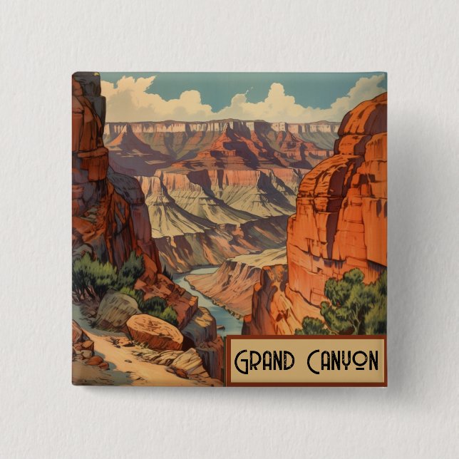 Badge Carré 5 Cm Grand Canyon Retro Design de voyage (Devant)