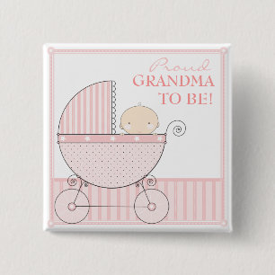 Badge Carré 5 Cm Grand-maman fière à être chariot doux de rose d