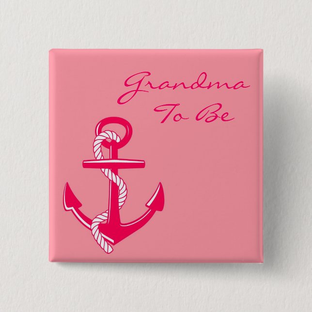 Badge Carré 5 Cm Grand-maman nautique rose à être Pin d'Ancre (Devant)