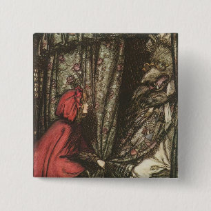 Badge Carré 5 Cm Grand Mauvais Loup dans le lit de grand-mère