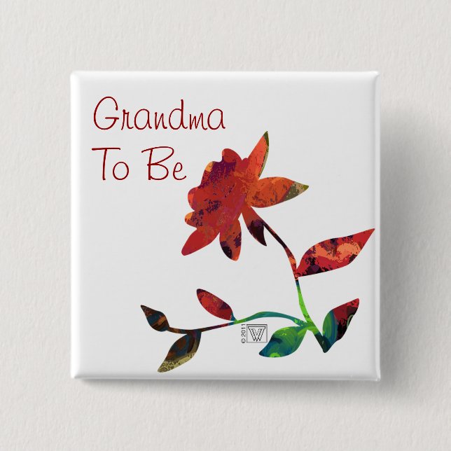Badge Carré 5 Cm Grand-mère de la Rose rouge (Devant)